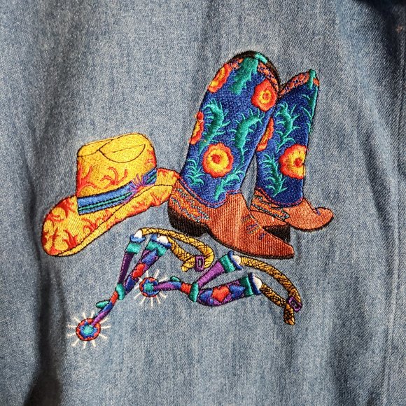 Vintage Casey Coleman Embroidered Sleeveless Denim Shirt Country Western - Picture 3 of 12